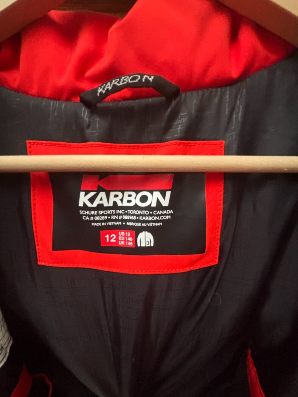 Karbon Youth Size 12 Insulated Ski Jacket Orange Black Striped Hooded - Picture 13 of 15